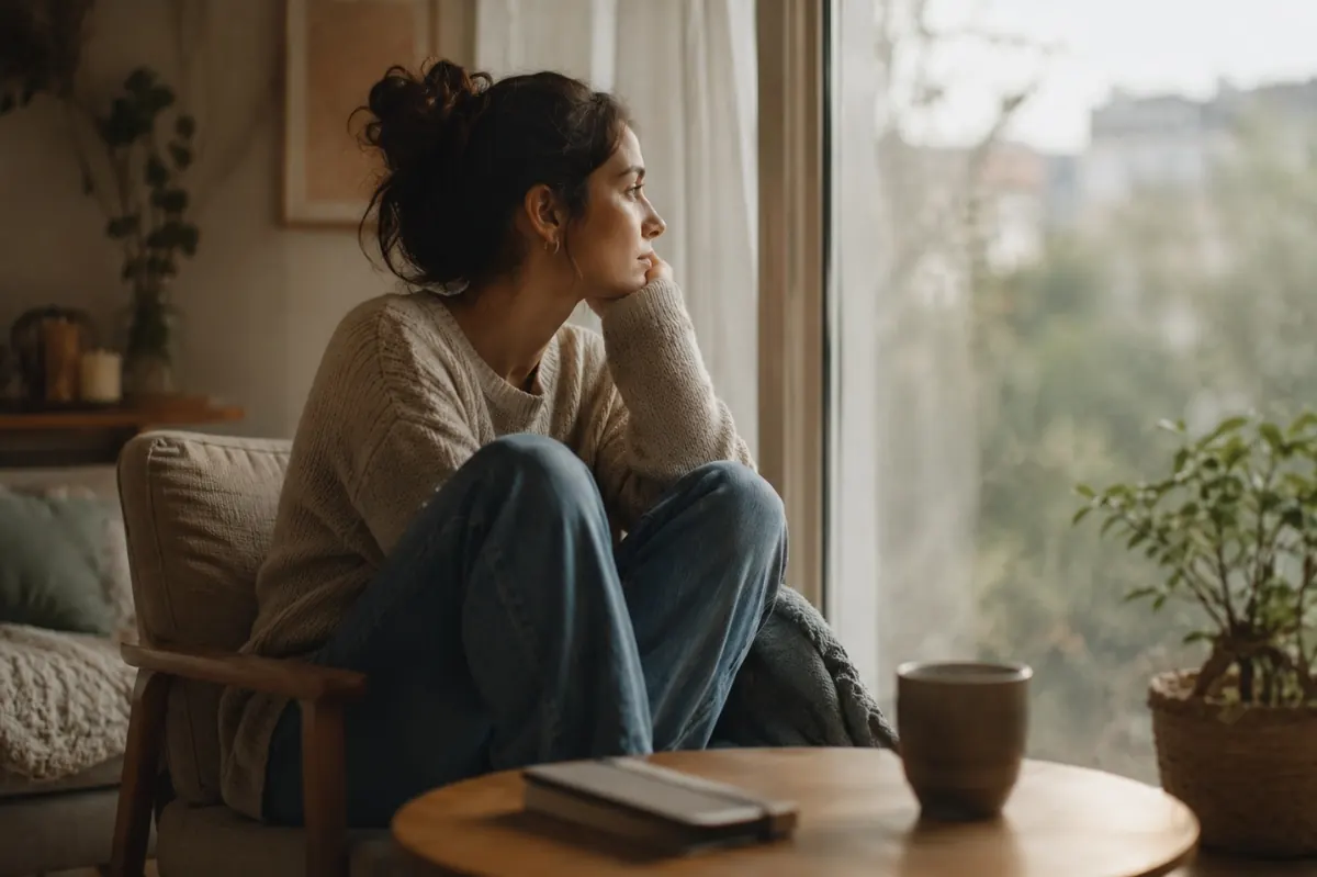 La terapia focalizada en la emoción en los trastornos depresivos 5 Mujer sentada junto a la ventana en actitud introspectiva, imagen sobre la función adaptativa de la tristeza