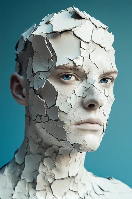 Microtraumas: pequeñas heridas emocionales que dejan huella 2 Rostro agrietado como porcelana rota que representa las heridas emocionales de los microtraumas